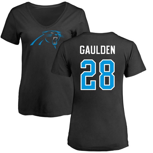 Carolina Panthers Black Women Rashaan Gaulden Name and Number Logo Slim Fit NFL Football #28 T Shirt